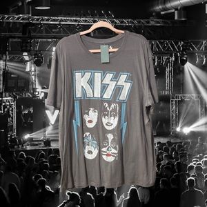 Women’s plus size Kiss 80’s rock hair band t-shirt gray blue new